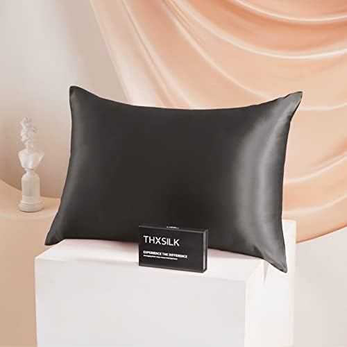 THXSILK 25 Momme Seidenkissenbezug für Haar und Haut - Hypoallergen mit verstecktem Reißverschluss, 40x80cm Holzkohle