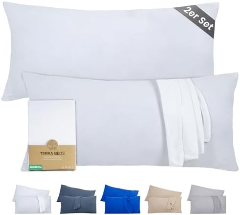 Kissenbezug 40 x 80 (2er Set) - Atmungsaktive 100% Baumwolle - Weich, Reißverschluss, für gemütliche Nächte