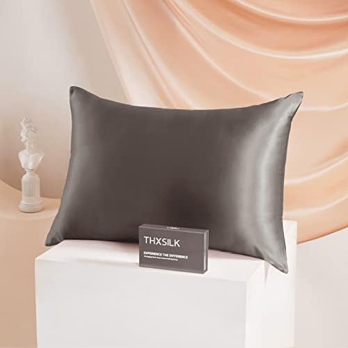 THXSILK 25 Momme Seidenkissenbezug für Haar und Haut - Hypoallergen mit verstecktem Reißverschluss, 40x80cm Holzkohle