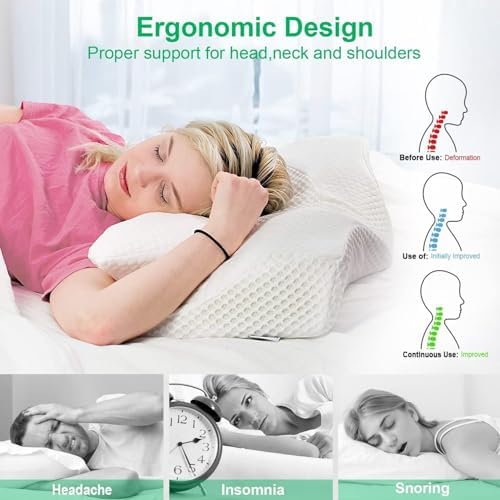 Elviros Orthopädisches Kopfkissen aus Memory Foam für Seitenschläfer – Ergonomisches Kissen gegen Nackenschmerzen, Blau,