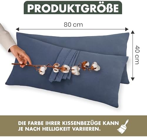Kissenbezug 40 x 80 (2er Set) - Atmungsaktive 100% Baumwolle - Weich, Reißverschluss, für gemütliche Nächte
