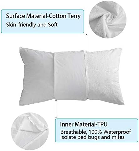 Bedecor 2er Set wasserdichte Baumwolle Kissenbezug - Atmungsaktiv & Anti-Milben für besseren Schlaf, Weiß 40x80cm