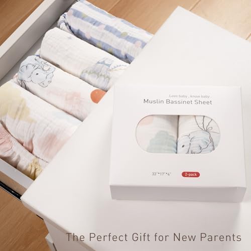 Musselin-Spannbettlaken für Kinderwagen 2er-Pack – Weich & Atmungsaktiv für Neugeborene, OEKO-TEX 100, 83 x 43 cm
