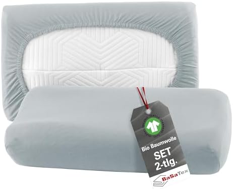 BaSaTex Bio Kissenbezüge 2er Pack für Nackenkissen | 97% GOTS-Baumwolle & Elasthan für hohen Komfort | Ideal für gesunde