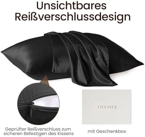 THXSILK 25 Momme Seidenkissenbezug für Haar und Haut - Hypoallergen mit verstecktem Reißverschluss, 40x80cm Holzkohle