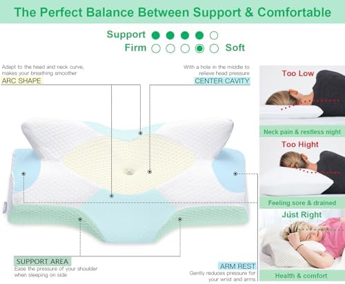 Elviros Orthopädisches Kopfkissen aus Memory Foam für Seitenschläfer – Ergonomisches Kissen gegen Nackenschmerzen, Blau,