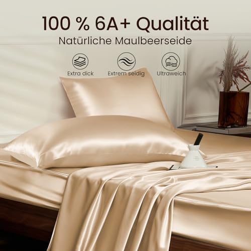 THXSILK 25 Momme Seidenkissenbezug für Haar und Haut - Hypoallergen mit verstecktem Reißverschluss, 40x80cm Holzkohle