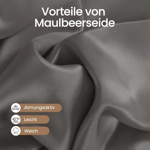 THXSILK 25 Momme Seidenkissenbezug für Haar und Haut - Hypoallergen mit verstecktem Reißverschluss, 40x80cm Holzkohle