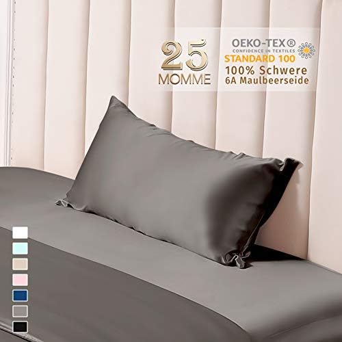 THXSILK 25 Momme Seidenkissenbezug für Haar und Haut - Hypoallergen mit verstecktem Reißverschluss, 40x80cm Holzkohle