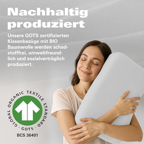 BaSaTex Bio Kissenbezüge 2er Pack für Nackenkissen | 97% GOTS-Baumwolle & Elasthan für hohen Komfort | Ideal für gesunde