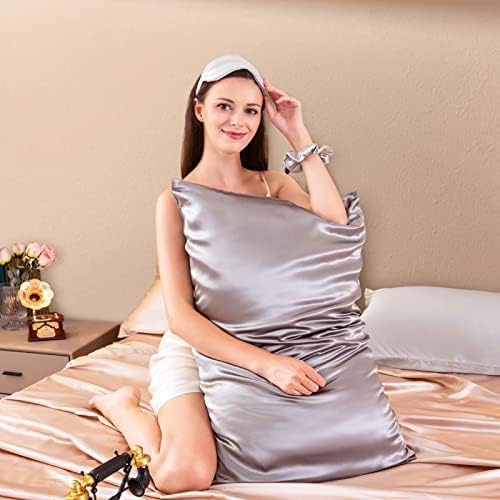 THXSILK 25 Momme Seidenkissenbezug für Haar und Haut - Hypoallergen mit verstecktem Reißverschluss, 40x80cm Holzkohle