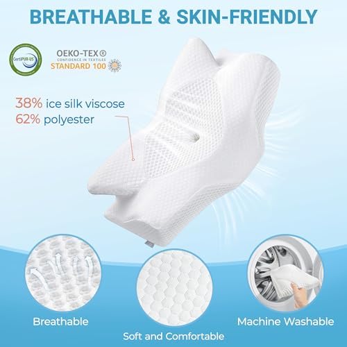 Elviros Orthopädisches Kopfkissen aus Memory Foam für Seitenschläfer – Ergonomisches Kissen gegen Nackenschmerzen, Blau,