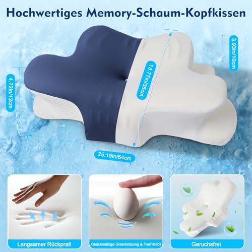 Orthopädisches Kopfkissen von - Ergonomisches Memory Foam Nackenstützkissen für Nackenschmerzen, verstellbar & kühlend,