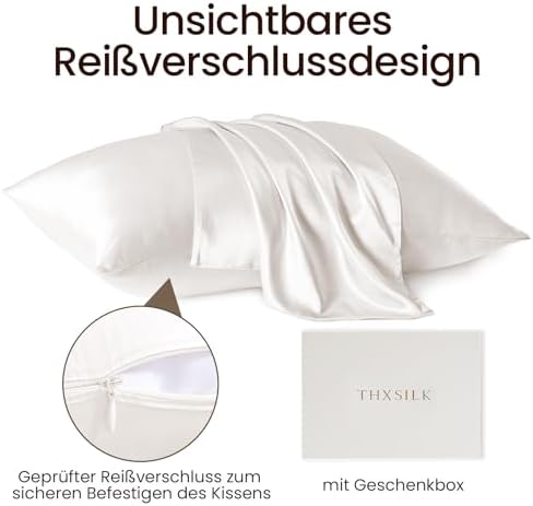 THXSILK 25 Momme Seidenkissenbezug für Haar und Haut - Hypoallergen mit verstecktem Reißverschluss, 40x80cm Holzkohle