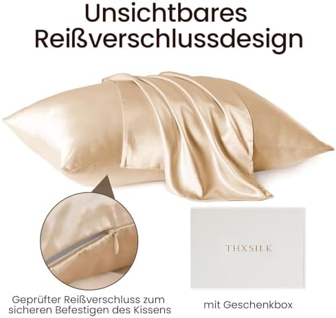 THXSILK 25 Momme Seidenkissenbezug für Haar und Haut - Hypoallergen mit verstecktem Reißverschluss, 40x80cm Holzkohle
