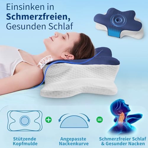 Orthopädisches Kopfkissen von - Ergonomisches Memory Foam Nackenstützkissen für Nackenschmerzen, verstellbar & kühlend,