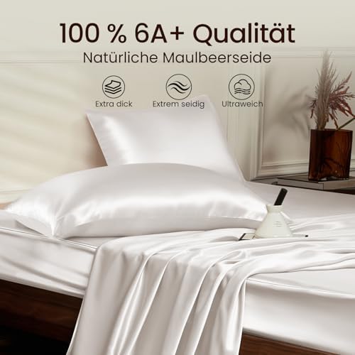 THXSILK 25 Momme Seidenkissenbezug für Haar und Haut - Hypoallergen mit verstecktem Reißverschluss, 40x80cm Holzkohle