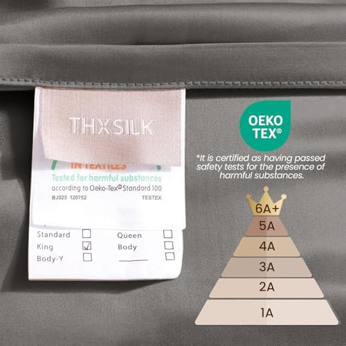 THXSILK 25 Momme Seidenkissenbezug für Haar und Haut - Hypoallergen mit verstecktem Reißverschluss, 40x80cm Holzkohle