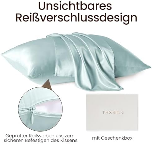 THXSILK 25 Momme Seidenkissenbezug für Haar und Haut - Hypoallergen mit verstecktem Reißverschluss, 40x80cm Holzkohle