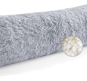 Sanfte Schlafwelt Memory Foam Seitenschläferkissen – 2,65KG Plüsch Ganzkörperkissen für Schwangerschaft, Grau, 136x51 cm