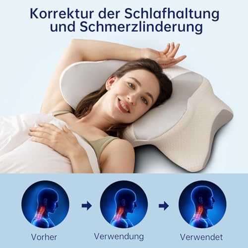 Orthopädisches Nackenkissen von – Memory Foam Kopfkissen für besten Schlafkomfort bei Nacken- und Schulterschmerzen für