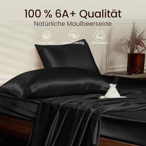 THXSILK 25 Momme Seidenkissenbezug für Haar und Haut - Hypoallergen mit verstecktem Reißverschluss, 40x80cm Holzkohle