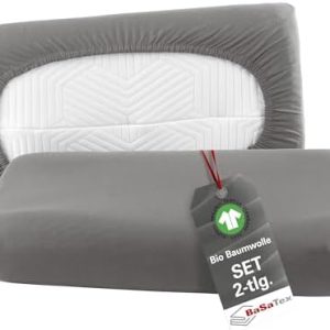BaSaTex Bio Kissenbezüge 2er Pack für Nackenkissen | 97% GOTS-Baumwolle & Elasthan für hohen Komfort | Ideal für gesunde