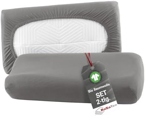 BaSaTex Bio Kissenbezüge 2er Pack für Nackenkissen | 97% GOTS-Baumwolle & Elasthan für hohen Komfort | Ideal für gesunde