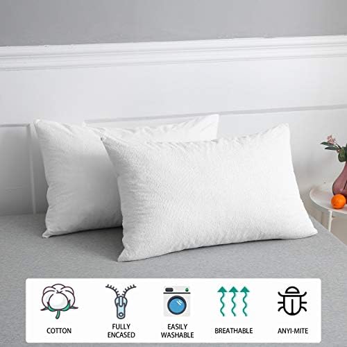 Bedecor 2er Set wasserdichte Baumwolle Kissenbezug - Atmungsaktiv & Anti-Milben für besseren Schlaf, Weiß 40x80cm