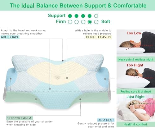 Elviros Orthopädisches Kopfkissen aus Memory Foam für Seitenschläfer – Ergonomisches Kissen gegen Nackenschmerzen, Blau,