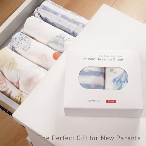 Musselin-Spannbettlaken für Kinderwagen 2er-Pack – Weich & Atmungsaktiv für Neugeborene, OEKO-TEX 100, 83 x 43 cm