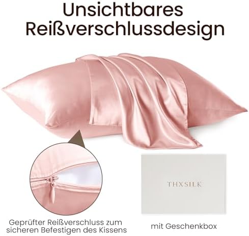 THXSILK 25 Momme Seidenkissenbezug für Haar und Haut - Hypoallergen mit verstecktem Reißverschluss, 40x80cm Holzkohle