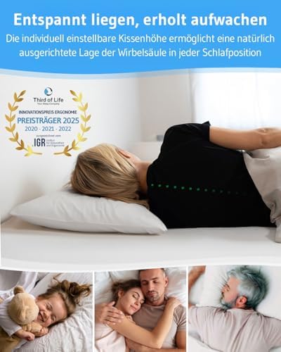 VERDA Kopfkissen 40x80 - Ergonomisch & Höhenverstellbar für Schlafkomfort, 100% nachhaltig, Ideal für Allergiker