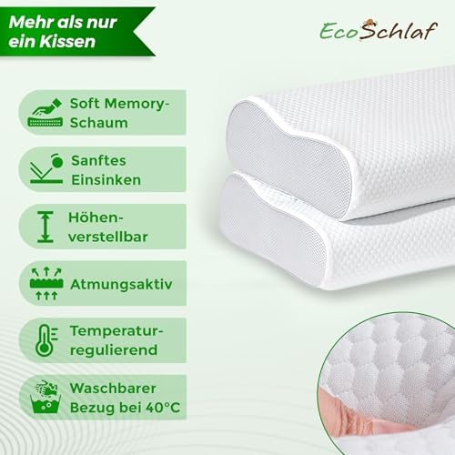 EcoSchlaf® Orthopädisches Premium Nackenstützkissen – Ergonomisch, Höhenverstellbar, Ideal für Seitenschläfer – Zertifiz