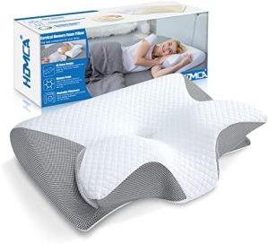 HOMCA 2 in 1 Ergonomisches Nackenkissen aus Memory Foam für Rücken-, Seiten- und Bauchschläfer, 60x40x12/14cm, Grau, OEK
