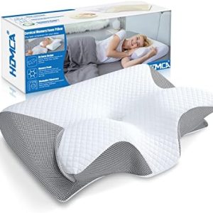 HOMCA 2 in 1 Ergonomisches Nackenkissen aus Memory Foam für Rücken-, Seiten- und Bauchschläfer, 60x40x12/14cm, Grau, OEK