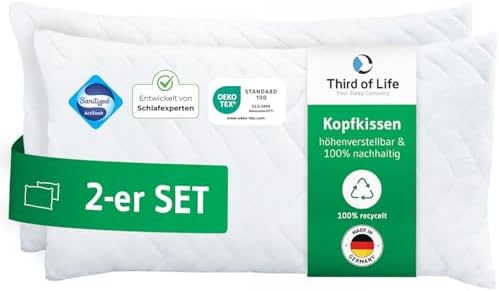 VERDA Kopfkissen 40x80 - Ergonomisch & Höhenverstellbar für Schlafkomfort, 100% nachhaltig, Ideal für Allergiker