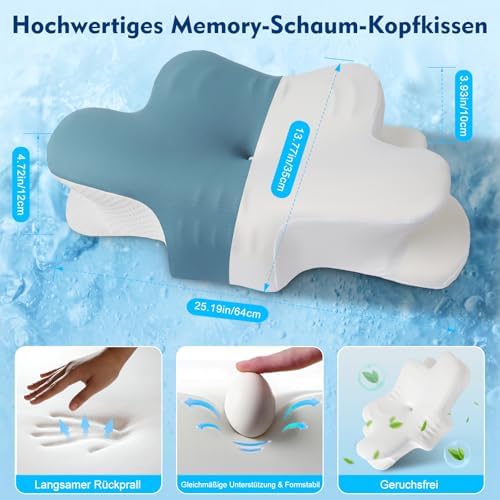 Orthopädisches Memory Foam Kopfkissen von – Ergonomisch & Höhenverstellbar für Seiten-, Rücken- & Bauchschläfer – Atmun