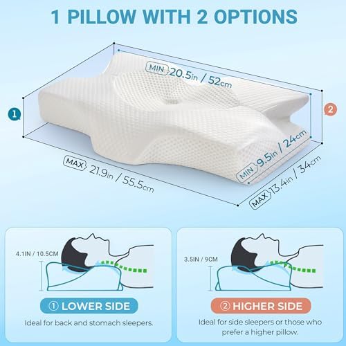 Elviros Orthopädisches Kopfkissen aus Memory Foam für Seitenschläfer – Ergonomisches Kissen gegen Nackenschmerzen, Blau,