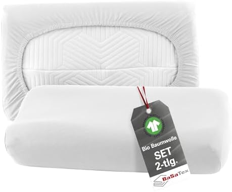 BaSaTex Bio Kissenbezüge 2er Pack für Nackenkissen | 97% GOTS-Baumwolle & Elasthan für hohen Komfort | Ideal für gesunde