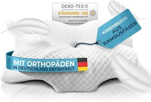 Glückstoff® Ergonomisches Kopfkissen aus Memory Foam - Komfort für Seitenschläfer bei Nackenschmerzen, OEKO-TEX zertifiz