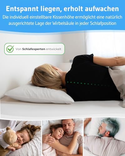 VERDA Kopfkissen 40x80 - Ergonomisch & Höhenverstellbar für Schlafkomfort, 100% nachhaltig, Ideal für Allergiker