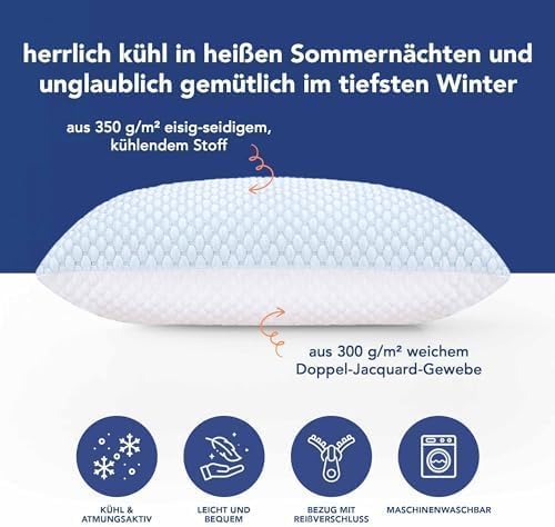 MKS Kopfkissen 80x80 – Ergonomisches Memory Foam Kissen mit kühlendem Gel für entspannenden Schlaf – Ideal für Rücken-,