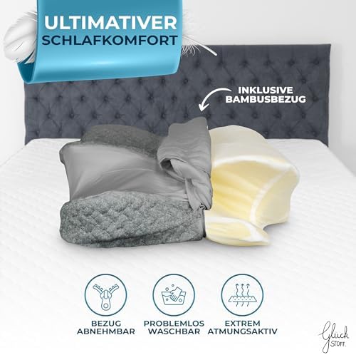 Glückstoff® Ergonomisches Kopfkissen aus Memory Foam - Komfort für Seitenschläfer bei Nackenschmerzen, OEKO-TEX zertifiz