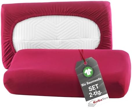 BaSaTex Bio Kissenbezüge 2er Pack für Nackenkissen | 97% GOTS-Baumwolle & Elasthan für hohen Komfort | Ideal für gesunde
