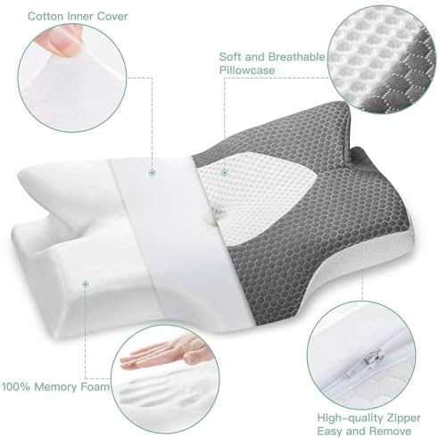 Elviros Orthopädisches Kopfkissen aus Memory Foam für Seitenschläfer – Ergonomisches Kissen gegen Nackenschmerzen, Blau,