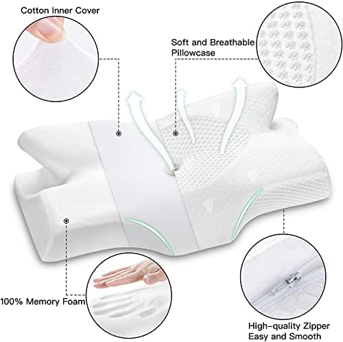 Elviros Orthopädisches Kopfkissen aus Memory Foam für Seitenschläfer – Ergonomisches Kissen gegen Nackenschmerzen, Blau,
