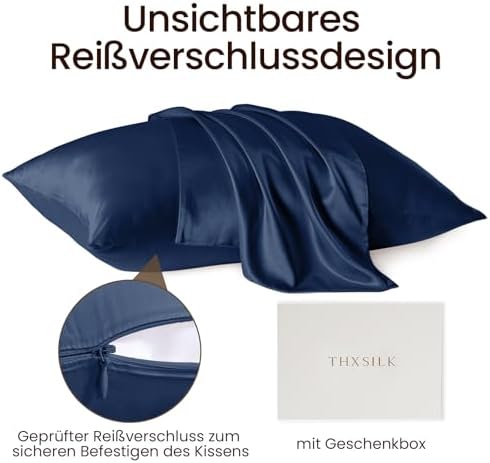 THXSILK 25 Momme Seidenkissenbezug für Haar und Haut - Hypoallergen mit verstecktem Reißverschluss, 40x80cm Holzkohle