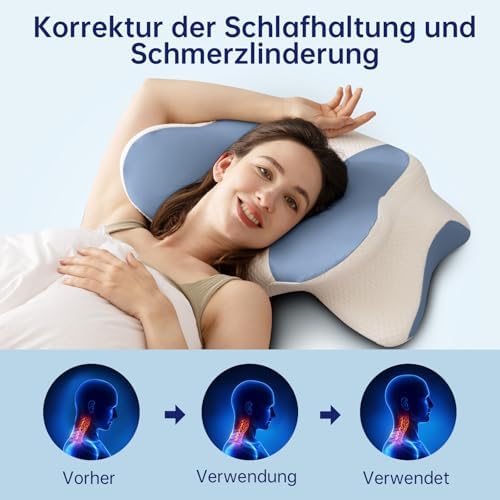 Orthopädisches Nackenkissen von – Memory Foam Kopfkissen für besten Schlafkomfort bei Nacken- und Schulterschmerzen für