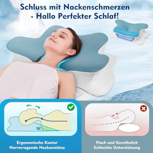 Orthopädisches Kopfkissen von - Ergonomisches Memory Foam Nackenstützkissen für Nackenschmerzen, verstellbar & kühlend,